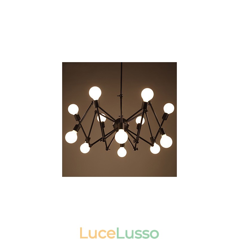 Lampadario ragno in ferro nero stile loft americano con 12 teste