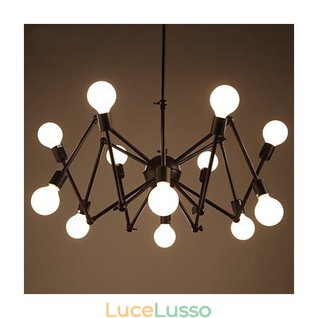Lampadario ragno in ferro nero stile loft americano con 12 teste Lampadario ragno in ferro nero stile loft americano con 12 teste