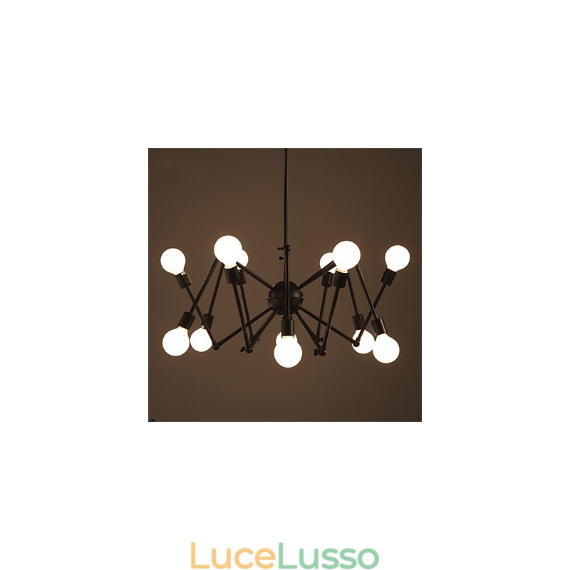 Lampadario ragno in ferro nero stile loft americano con 12 teste