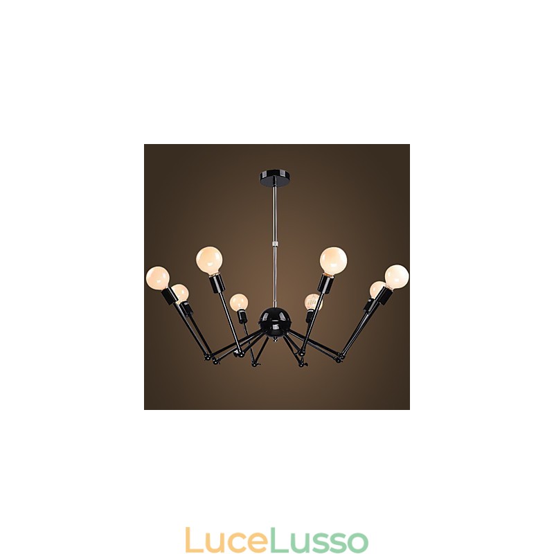 Lampadario ragno in ferro nero stile loft americano con 12 teste