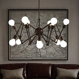 Lampadario ragno in ferro nero stile loft americano con 12 teste