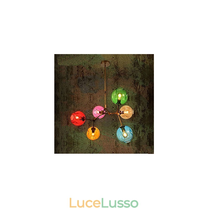 Lampadario a sospensione con lampadina in vetro colorato Art 6 luci