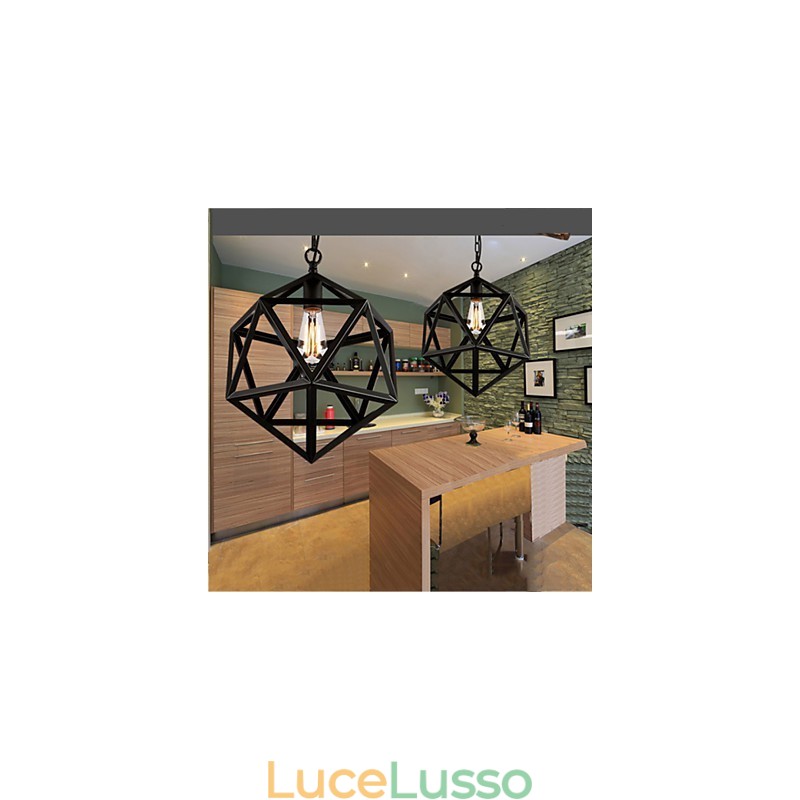 Lampada industriale retrò droplight esaedro originale artistico ferro battuto lampada a sospensione