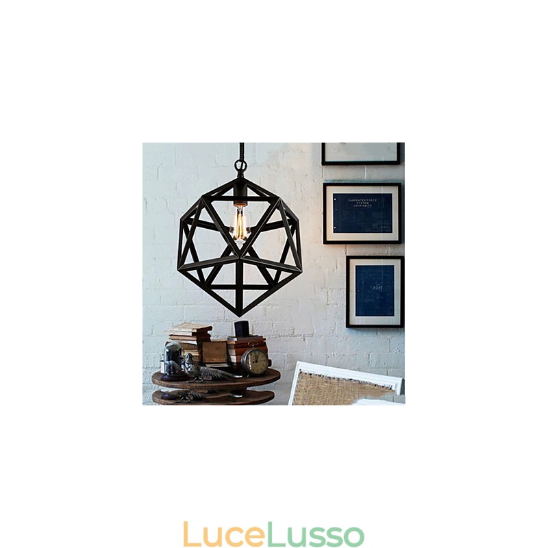 Lampada industriale retrò droplight esaedro originale artistico ferro battuto lampada a sospensione