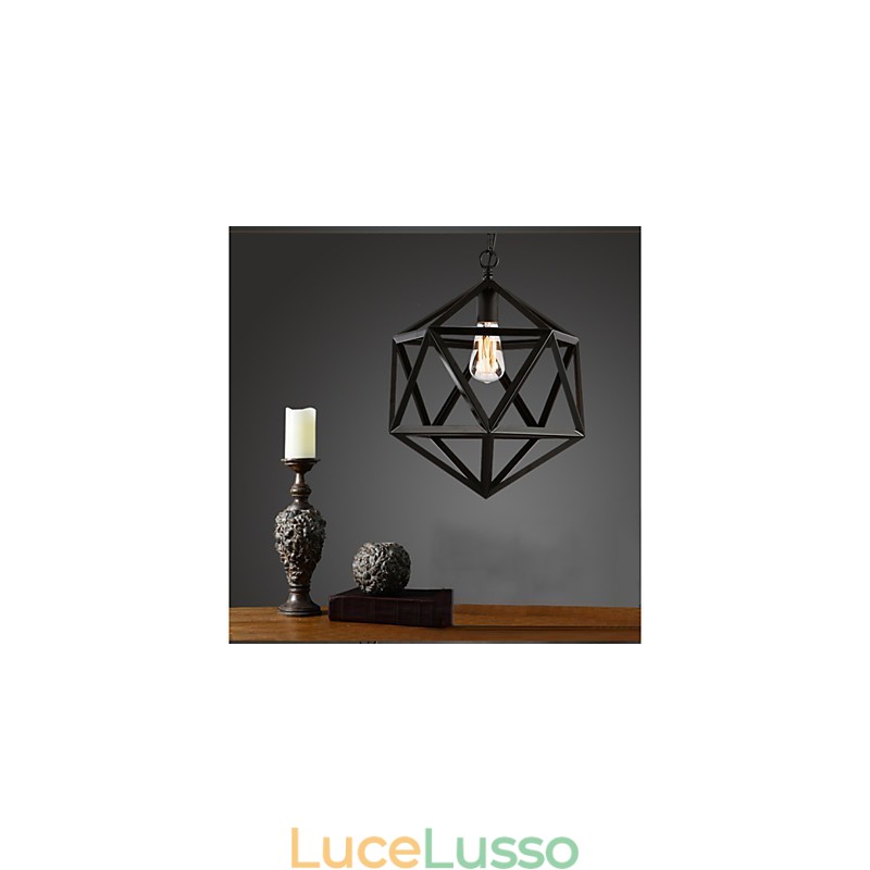 Lampada industriale retrò droplight esaedro originale artistico ferro battuto lampada a sospensione