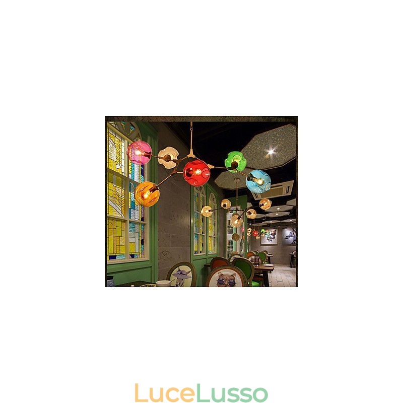 Lampadario a sospensione con lampadina in vetro colorato Art 6 luci