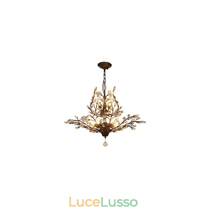 Lampadario vintage in cristallo a 7 luci in metallo verniciato nero o oro