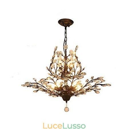 Lampadario vintage in cristallo a 7 luci in metallo verniciato nero o oro Lampadario vintage in cristallo a 7 luci in metallo verniciato nero o oro