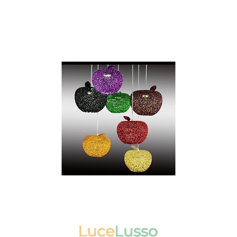 Lampadario in alluminio intrecciato con sette teste di mela