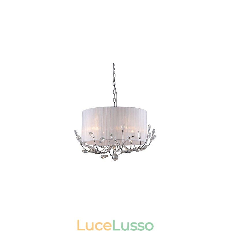 Lampadario moderno in cristallo con paralume in tessuto