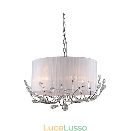 Lampadario moderno in cristallo con paralume in tessuto Lampadario moderno in cristallo con paralume in tessuto