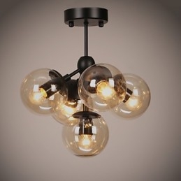 Lampadario 5 luci sfera di vetro luci retrò esterno garage metallo