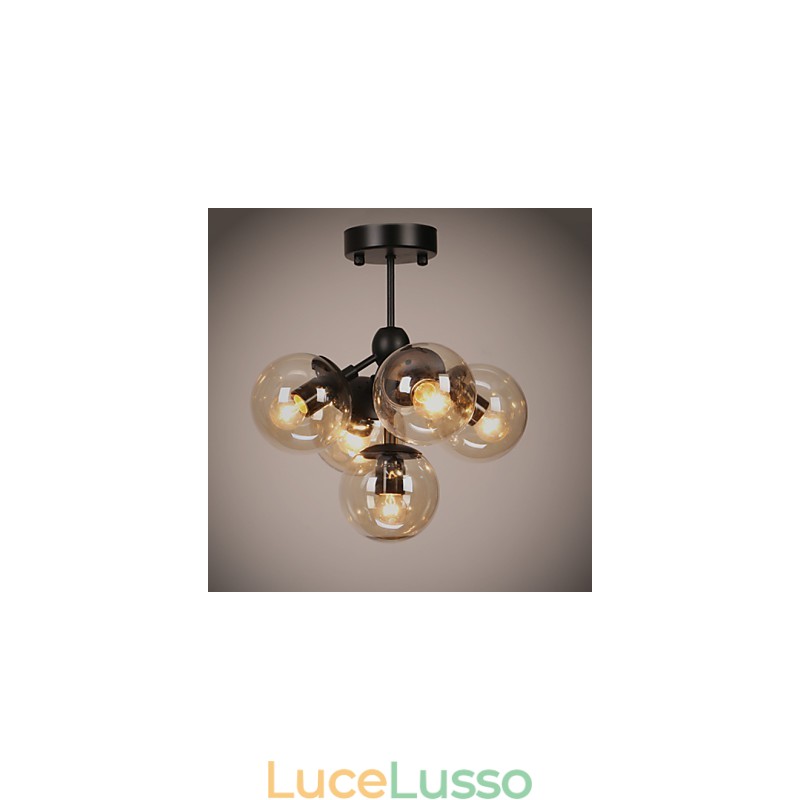 Lampadario 5 luci sfera di vetro luci retrò esterno garage metallo