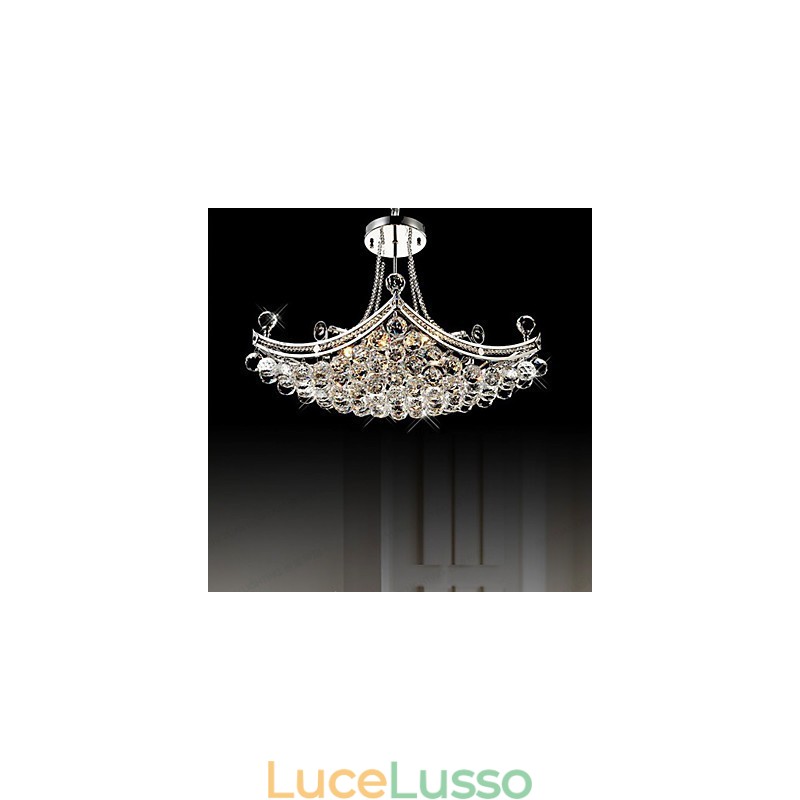 Lampada a sospensione moderna in metallo elettroplaccato in cristallo contemporaneo