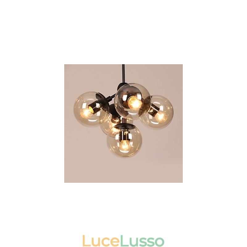 Lampadario 5 luci sfera di vetro luci retrò esterno garage metallo