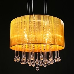 Lampadario a sospensione a tamburo moderno a 4 luci con paralume avvolgente in cristallo Lampadario moderno dal design minimalista