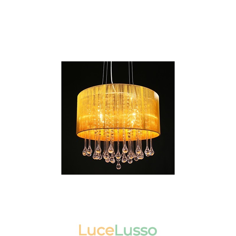 Lampadario a sospensione a tamburo moderno a 4 luci con paralume avvolgente in cristallo Lampadario moderno dal design minimalista
