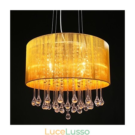 Lampadario a sospensione a tamburo moderno a 4 luci con paralume avvolgente in cristallo Lampadario moderno dal design minimalista Lampadario a sospensione a tamburo moderno a 4 luci con paralume avvolgente in cristallo Lampadario moderno dal design minimalista