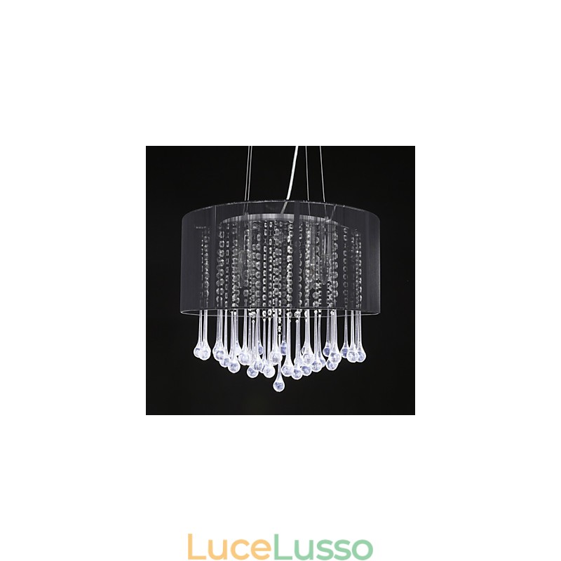 Lampadario a sospensione a tamburo moderno a 4 luci con paralume avvolgente in cristallo Lampadario moderno dal design minimalista