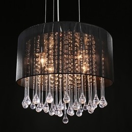 Lampadario a sospensione a tamburo moderno a 4 luci con paralume avvolgente in cristallo Lampadario moderno dal design minimalista