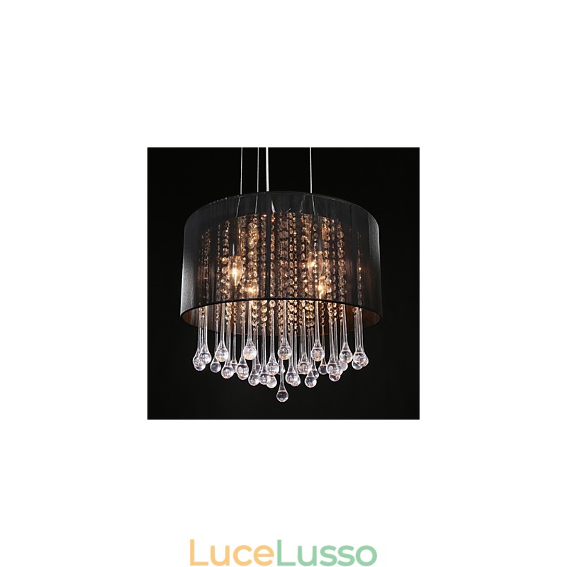 Lampadario a sospensione a tamburo moderno a 4 luci con paralume avvolgente in cristallo Lampadario moderno dal design minimalista