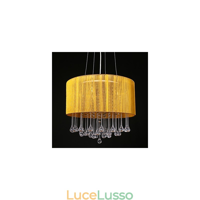 Lampadario a sospensione a tamburo moderno a 4 luci con paralume avvolgente in cristallo Lampadario moderno dal design minimalista