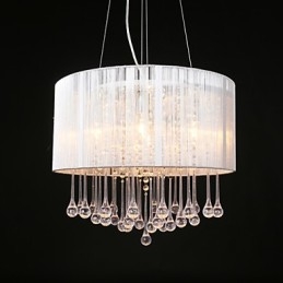 Lampadario a sospensione a tamburo moderno a 4 luci con paralume avvolgente in cristallo Lampadario moderno dal design minimalista