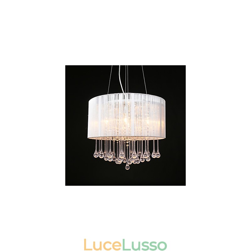 Lampadario a sospensione a tamburo moderno a 4 luci con paralume avvolgente in cristallo Lampadario moderno dal design minimalista