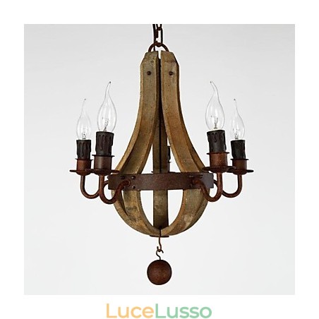 Lampadario in legno e bambù dipinto in stile mini vintage Lampadario in legno e bambù dipinto in stile mini vintage