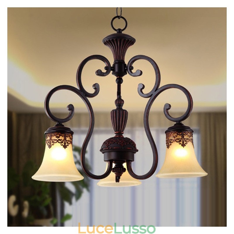 Lampadario in metallo dipinto a mano con motivo a isola di campagna vintage, montaggio a filo