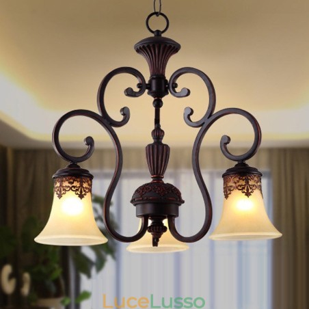 Lampadario in metallo dipinto a mano con motivo a isola di campagna vintage, montaggio a filo Lampadario in metallo dipinto a mano con motivo a isola di campagna vintage, montaggio a filo