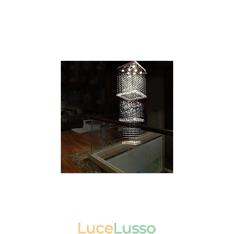 Lampade a sospensione in cristallo da soffitto, illuminazione a 8 luci, moderne, lussuose, in argento, con baldacchino, K9, in cristallo trasparente