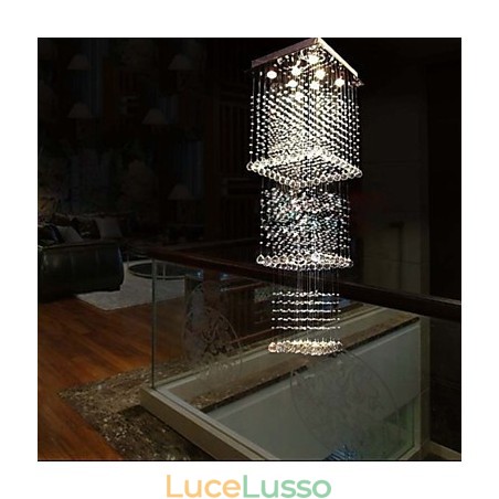 Lampade a sospensione in cristallo da soffitto, illuminazione a 8 luci, moderne, lussuose, in argento, con baldacchino, K9, in cristallo trasparente Lampade a sospensione in cristallo da soffitto, illuminazione a 8 luci, moderne, lussuose, in argento, con baldacchino, K9, in cristallo trasparente