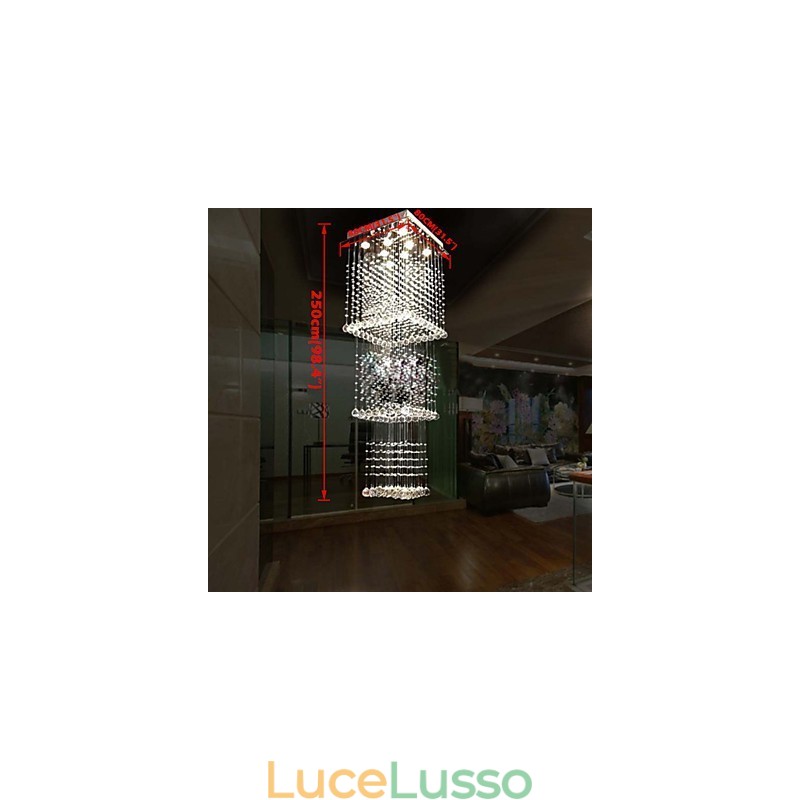 Lampade a sospensione in cristallo da soffitto, illuminazione a 8 luci, moderne, lussuose, in argento, con baldacchino, K9, in cristallo trasparente