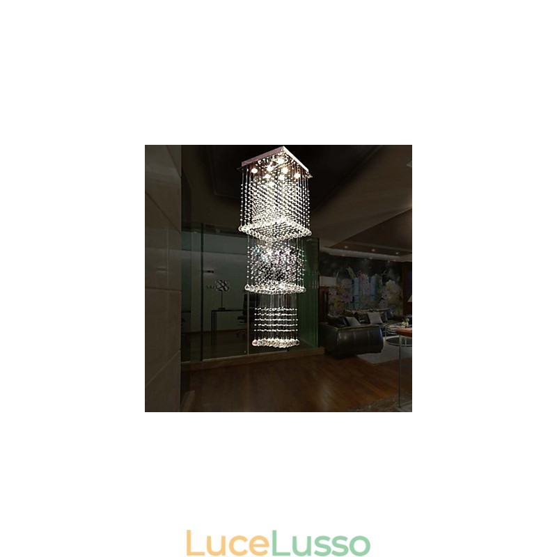 Lampade a sospensione in cristallo da soffitto, illuminazione a 8 luci, moderne, lussuose, in argento, con baldacchino, K9, in cristallo trasparente