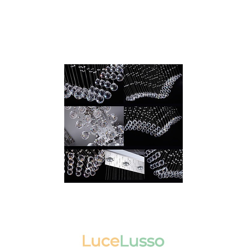 Lampade a sospensione in cristallo da soffitto, illuminazione a 8 luci, moderne, lussuose, in argento, con baldacchino, K9, in cristallo trasparente