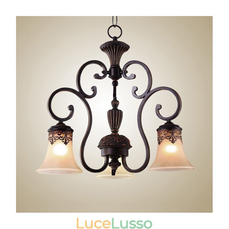 Lampadario in metallo dipinto a mano con motivo a isola di campagna vintage, montaggio a filo