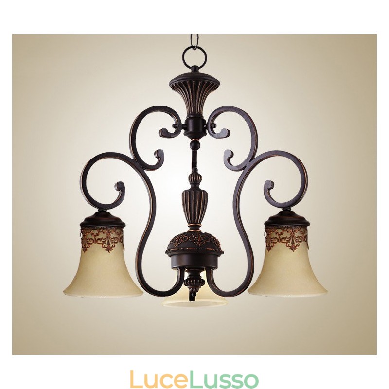 Lampadario in metallo dipinto a mano con motivo a isola di campagna vintage, montaggio a filo