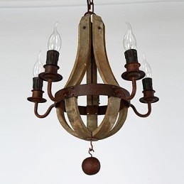 Lampadario in legno e bambù dipinto in stile mini vintage