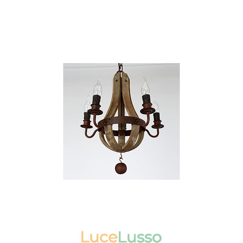 Lampadario in legno e bambù dipinto in stile mini vintage