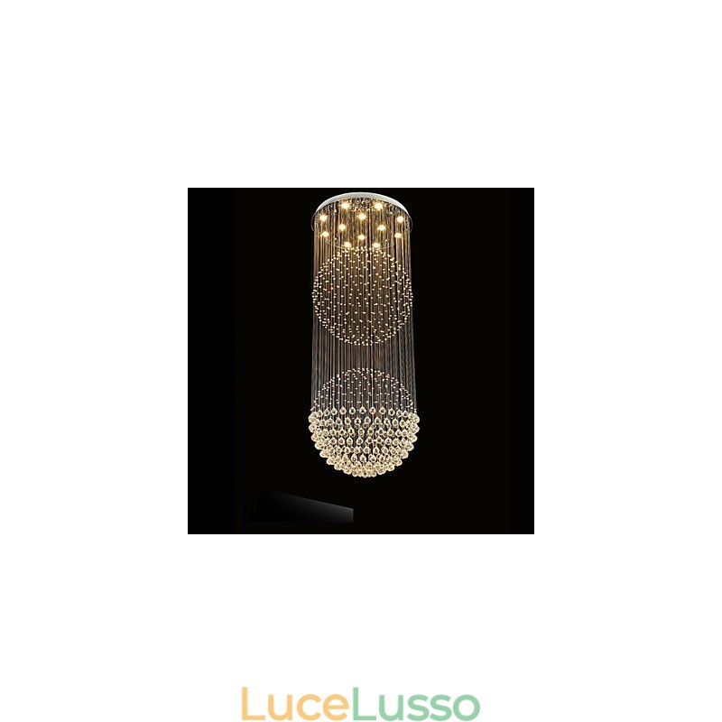 Lampadario moderno in cristallo con 12 luci, baldacchino in argento, lampade da soffitto a globo in cristallo trasparente