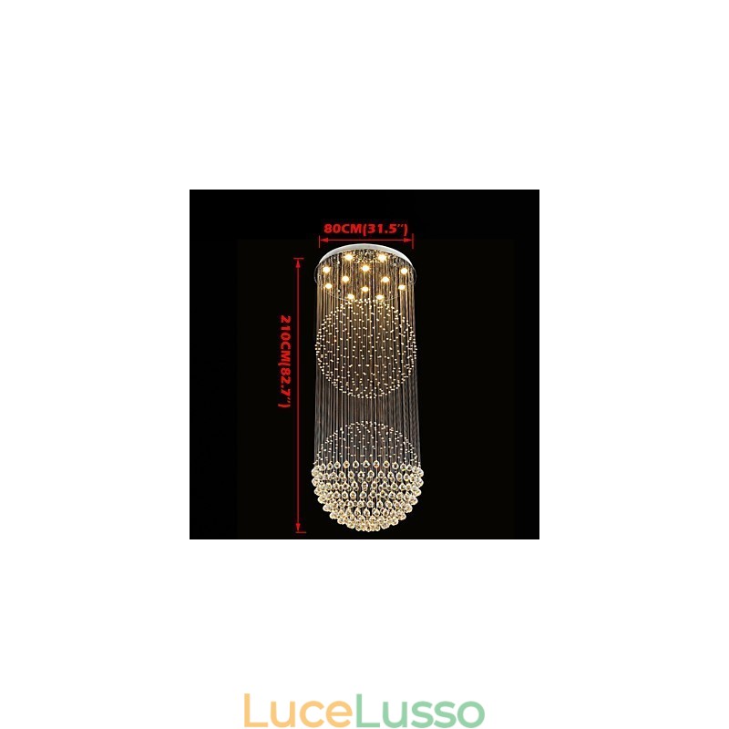 Lampadario moderno in cristallo con 12 luci, baldacchino in argento, lampade da soffitto a globo in cristallo trasparente