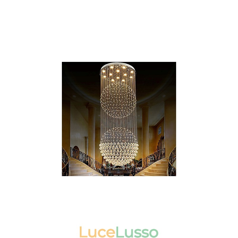 Lampadario moderno in cristallo con 12 luci, baldacchino in argento, lampade da soffitto a globo in cristallo trasparente