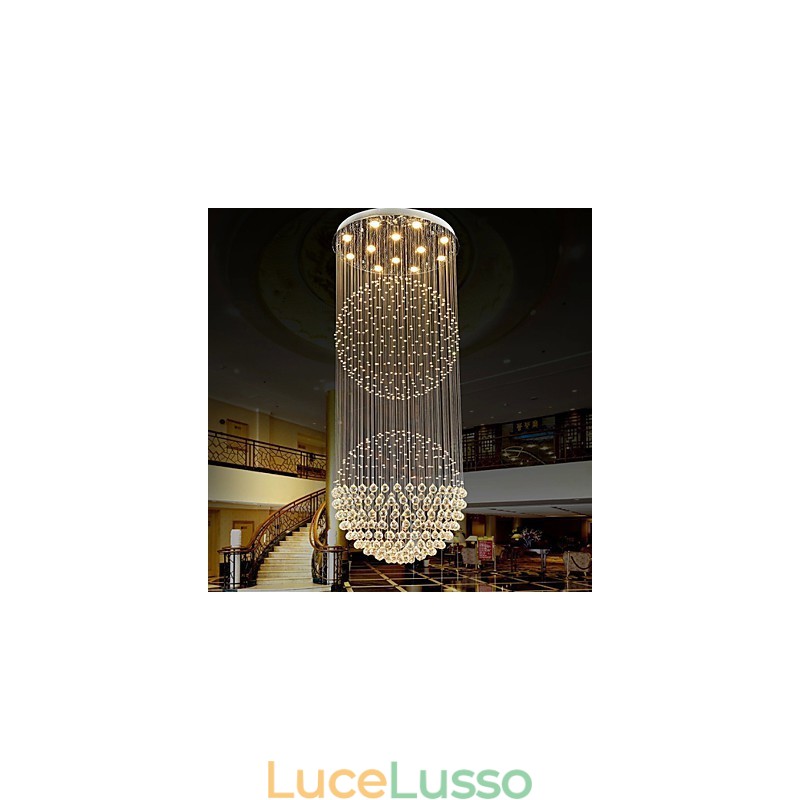 Lampadario moderno in cristallo con 12 luci, baldacchino in argento, lampade da soffitto a globo in cristallo trasparente