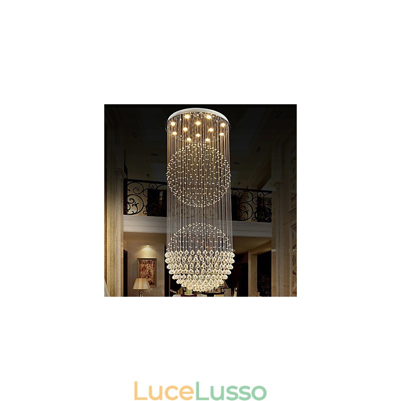 Lampadario moderno in cristallo con 12 luci, baldacchino in argento, lampade da soffitto a globo in cristallo trasparente