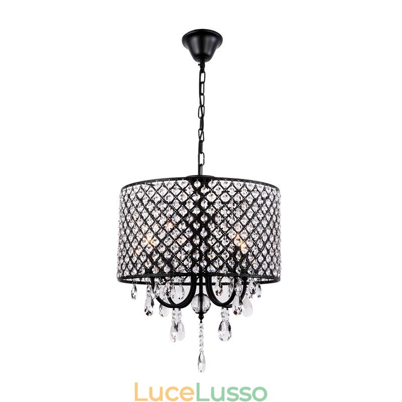 Lampadario moderno contemporaneo in cristallo cromato a tamburo