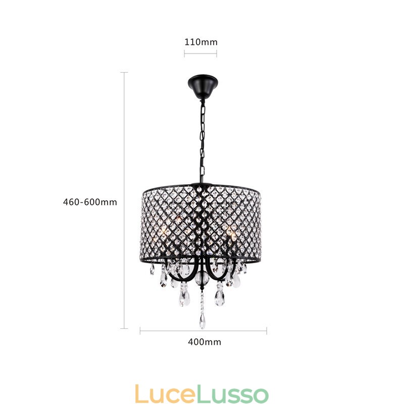 Lampadario moderno contemporaneo in cristallo cromato a tamburo