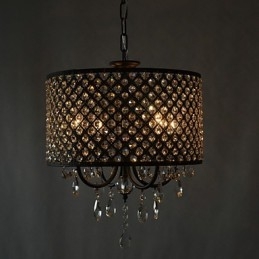 Lampadario moderno contemporaneo in cristallo cromato a tamburo