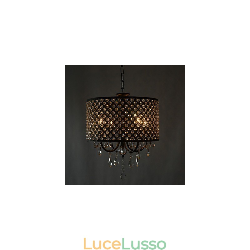 Lampadario moderno contemporaneo in cristallo cromato a tamburo