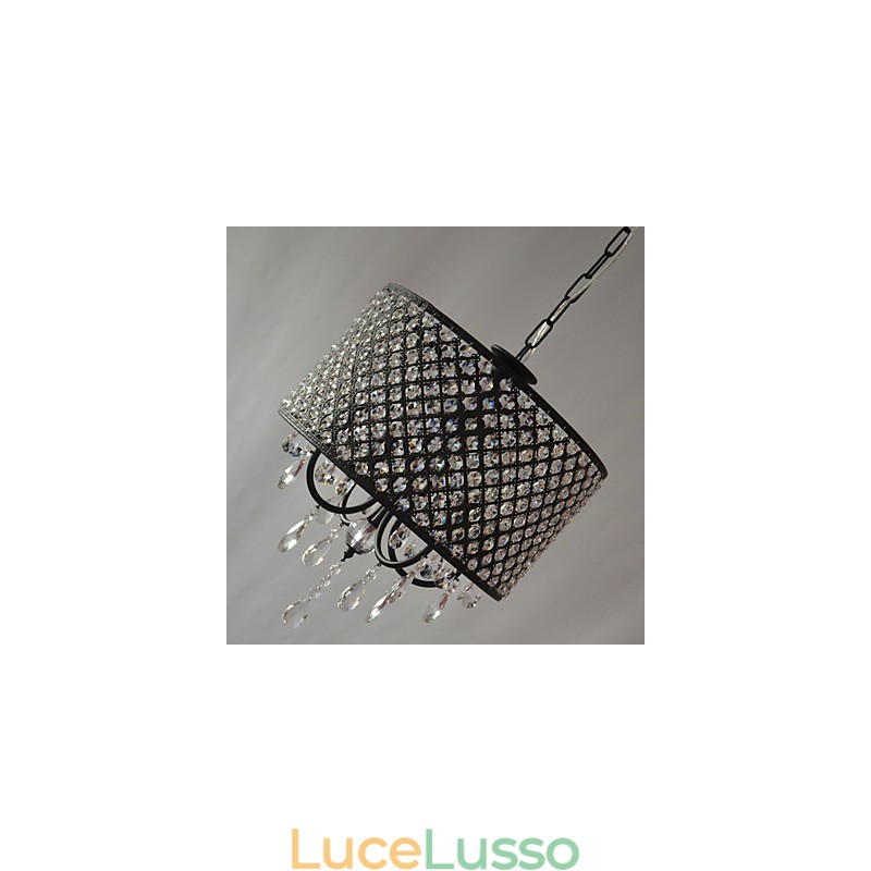 Lampadario moderno contemporaneo in cristallo cromato a tamburo